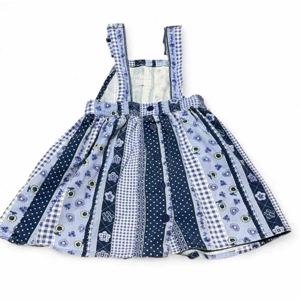 Vintage OshKosh B'Gosh Patchwork Sunflower Jumper Dress Girls Size 5 Made In USA